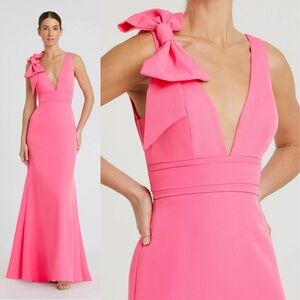 MAC DUGGAL Pink Sleeveless V Neck Bow Detail Mermaid Gown Size 6 NWT
